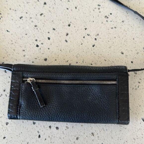 Brighton Small Black Pebbled Leather Croc Crossbody Wallet Detachable Strap EUC - Picture 2 of 12